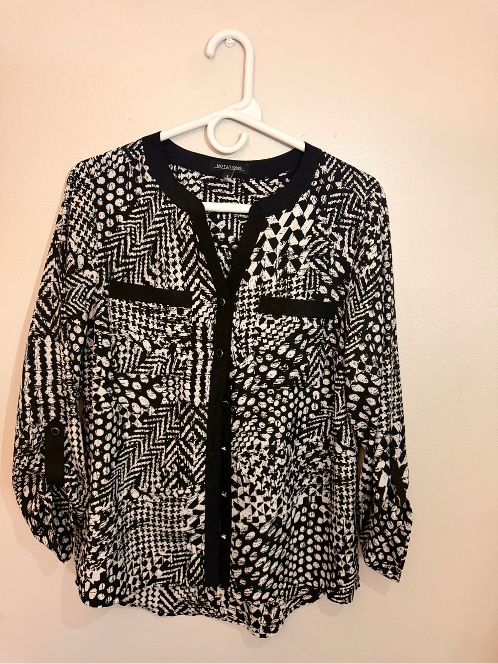 Notations Black & White Geometric Print Button-Front Shirt